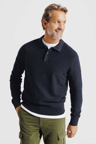 Polo en maille col boutonn&eacute; jeux de points