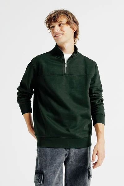 Sweat col montant zipp&eacute; uni